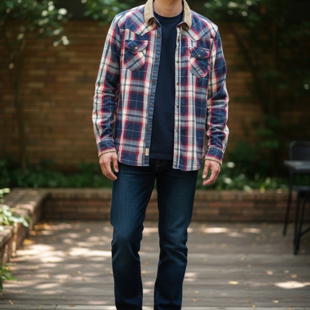 RARE Key Biscayne Argentina Western Flannel - Suede Collar, mens small, coastal